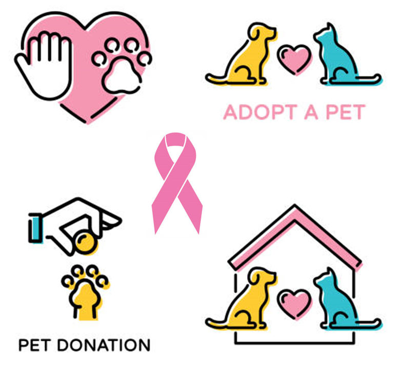 Heart and paw icons for pet adoption and pet donation